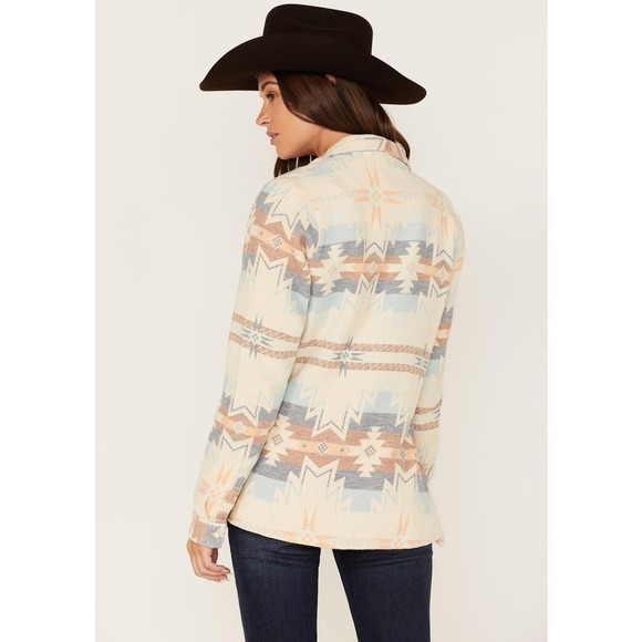 Outback Western Shacket Brianna Aztec Flannel Shirt Pearl snap Women's Large New - Picture 4 of 12